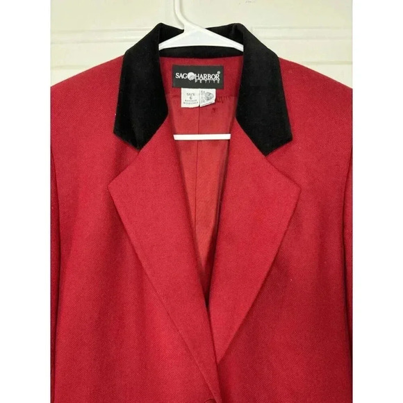 SAG HARBOR Vintage Red Wool Blazer Jacket Velvet Neck One Button Lined 6 Petite - Picture 4 of 9
